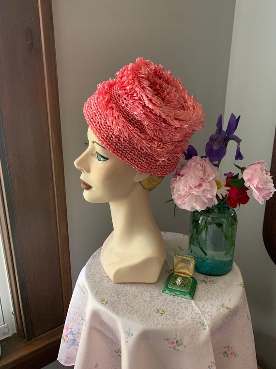 1950s Vintage Coral Straw Hat, Handmade In Italy … - image 6