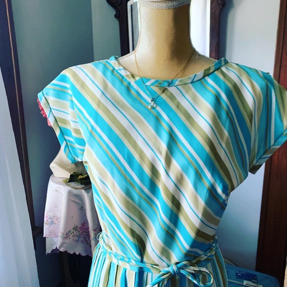 60s Blue Stripe Dress, 50s Blue Stripe Dress, Vin… - image 2