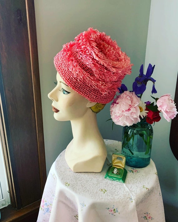 1950s Vintage Coral Straw Hat, Handmade In Italy … - image 9