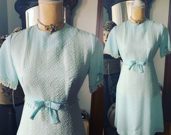 1960s Vicky Vaughn Dress, 60s Robin Egg Blue Dress, 50s Blue Dress, Size Small Dress, Spring Dress, Textured Dress, 1950s Designer Dress