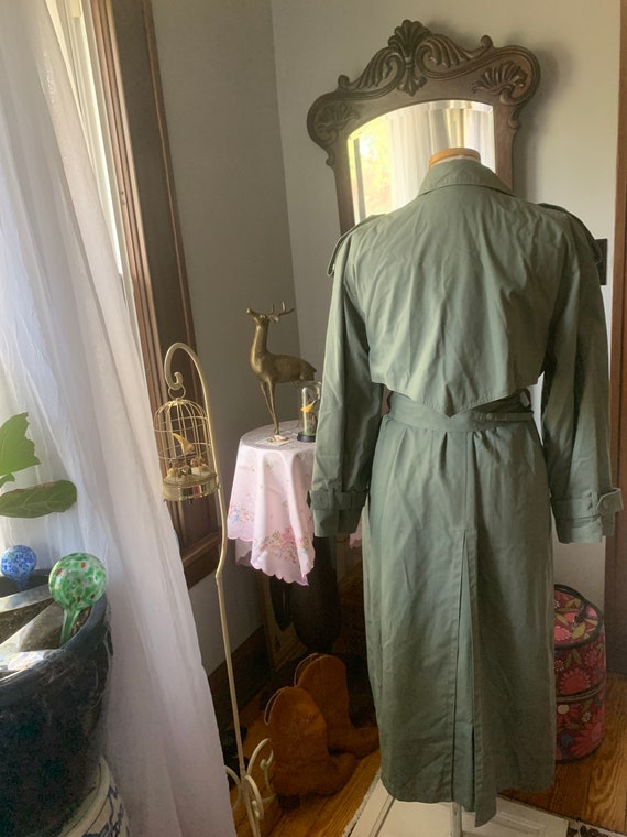 80s Green Khaki Trench Coat, 90s Full Length Tren… - image 6