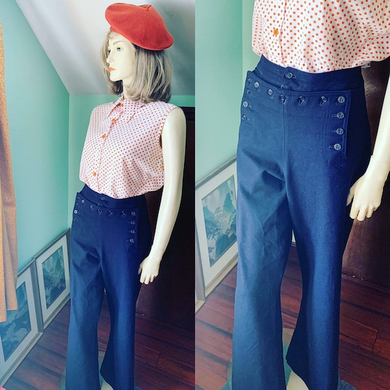 1940s Sailor Pants, 40s Sailor Pants, Navy Blue Pa
