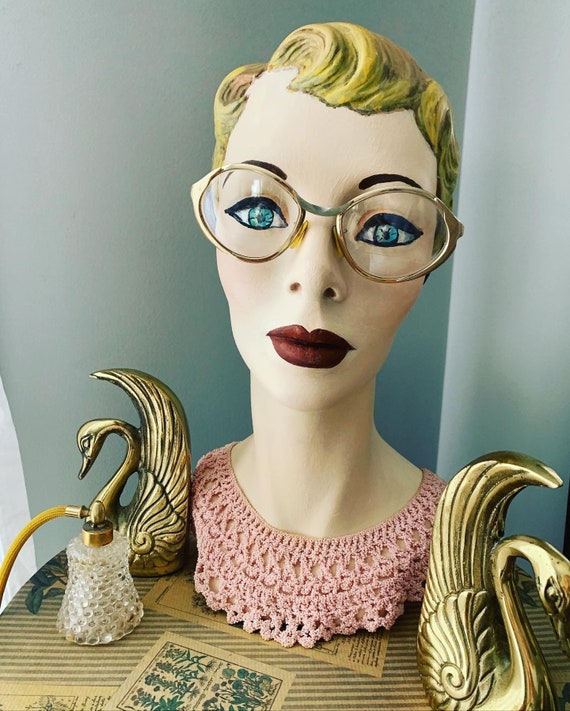 Vintage Gold Eyeglasses, 50s Metallic Gold Eye Gla