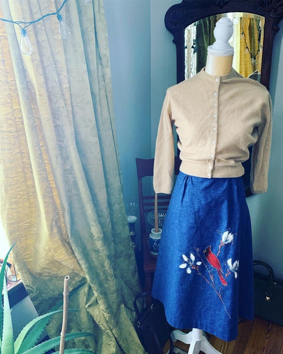 Vintage Bird Skirt, Novelty Cardinal Skirt, Vintag
