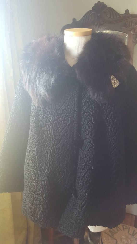 50s Volup Size Persian Lambs Wool Black Fox Fur C… - image 9