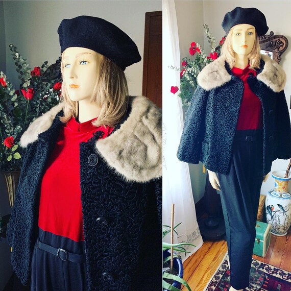 50s Persian Lambs Wool Coat, Vintage Lamb Wool Co… - image 1