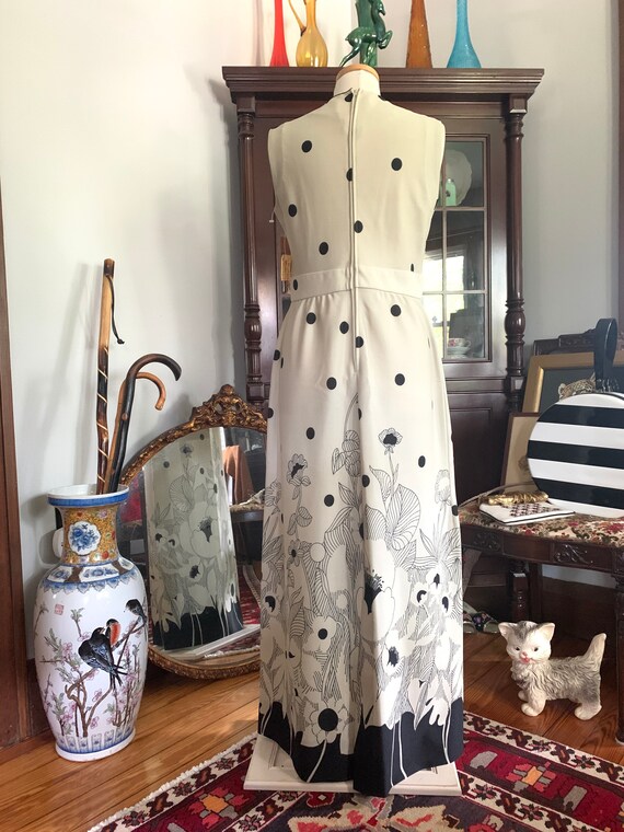 70s Poppy Print Polka Dot Maxi Dress, Boho Vintag… - image 5