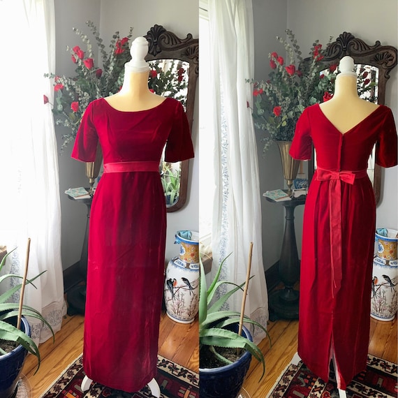 Vintage Red Velvet Dress, 60s Red Velvet Dress, Fo