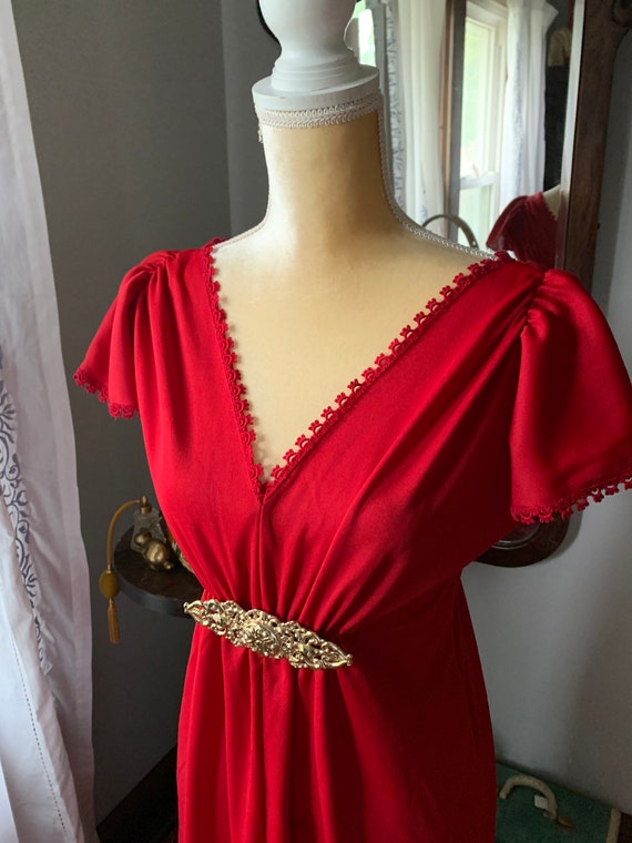 70s Red Maxi Dress, Autumnal Red Formal Dress, Vi… - image 4