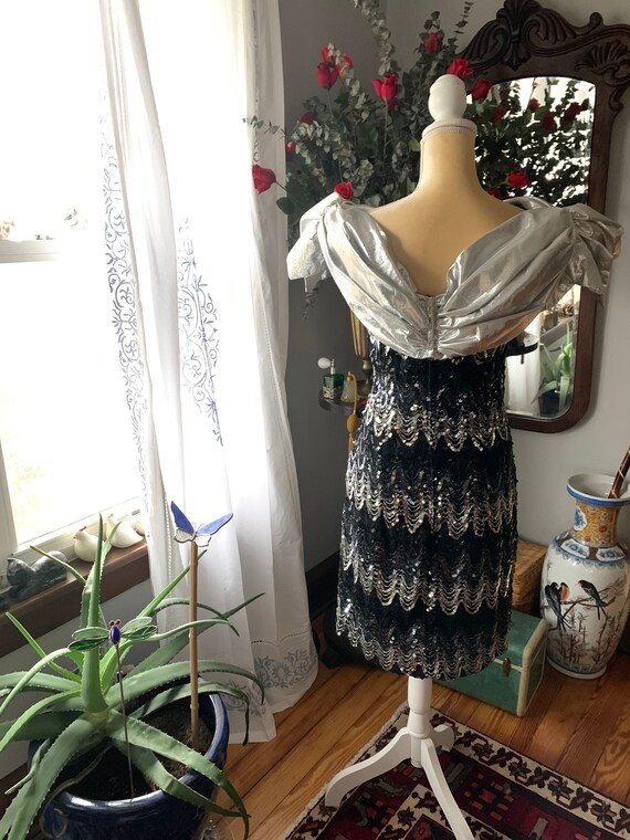 80s Sequined Dress, Vintage Sequin Dress, Silver … - image 2