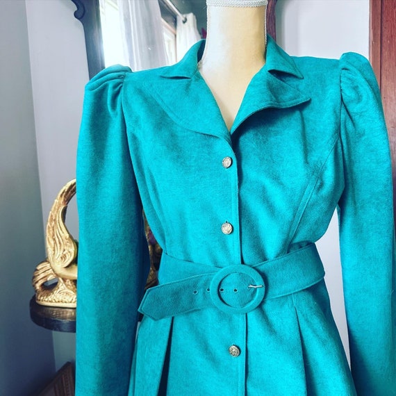 80s Teal Green Business Suit, 1980s Sabino Micros… - image 2