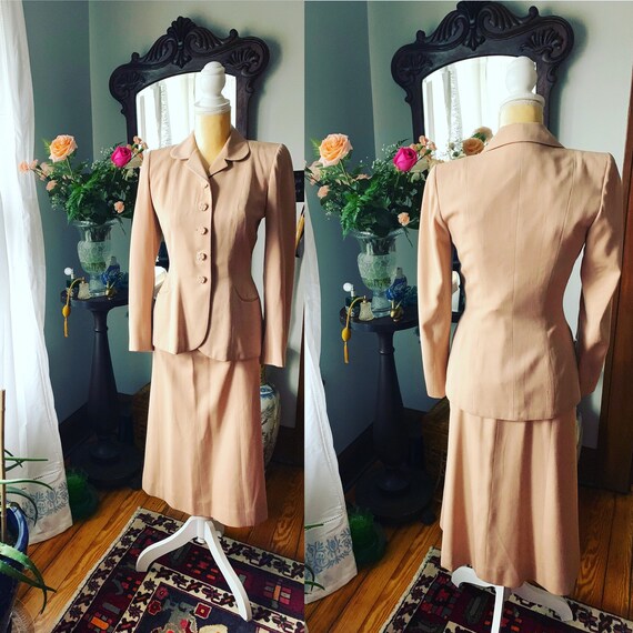 40s Blush Suit, 40s Peach Dress Suit, Size XS 40s