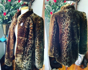80s Leopard Coat, Faux Leopard Print Coat, Vintage Teddy Coat, Plush Vegan Coat, 80s Does 40s Style Coat, Size Medium Coat, Winter Coat