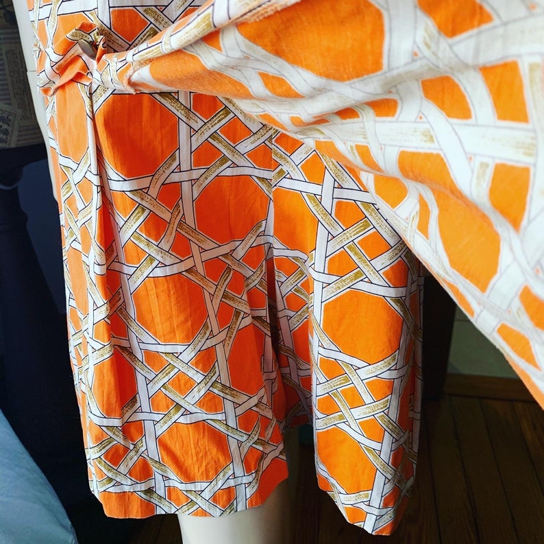 Vintage Orange Romper Shorts, 60s Orange Skorts, 60s Orange Lattice Print Dress, Size Large Romper, 60s Jumpsuit, Summer Dress image 10