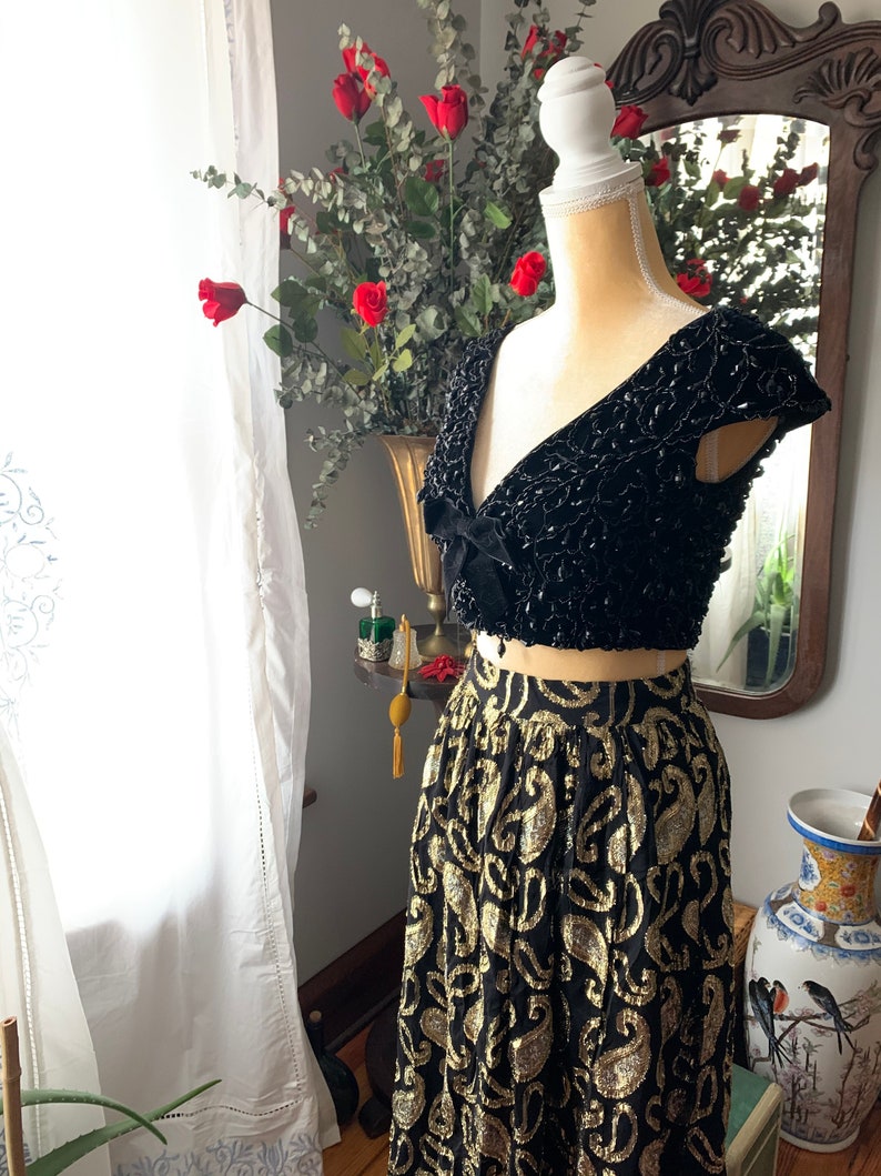 Vintage Metallic Skirt, Vintage Long High Waist Skirt, Long Formal Skirt, Gold Skirt, Shimmer Skirt, Size Small Skirt, Silver Metallic image 6