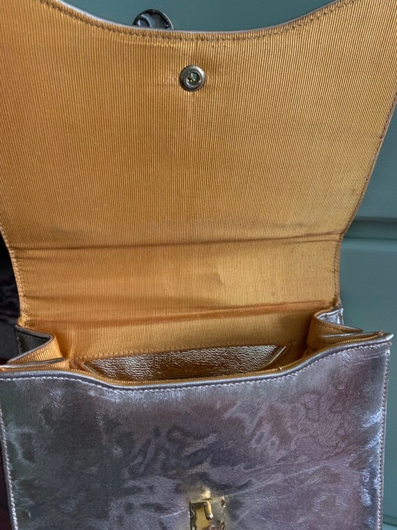 50s Gold Handbag, Metal Handles, Vintage Purse, G… - image 5