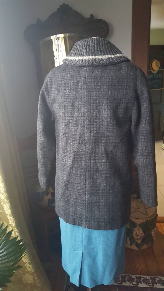 50s Grey Wool Plaid Coat, 1950s Grey Wool Coat, 4… - image 8
