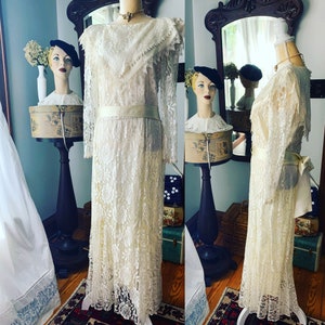 Vintage Jessica McClintock Gunnies Wedding Dress, Vintage Prairie Wedding Dress, Cottage Core Bridal, Ivory Lace Victorian Style Dress