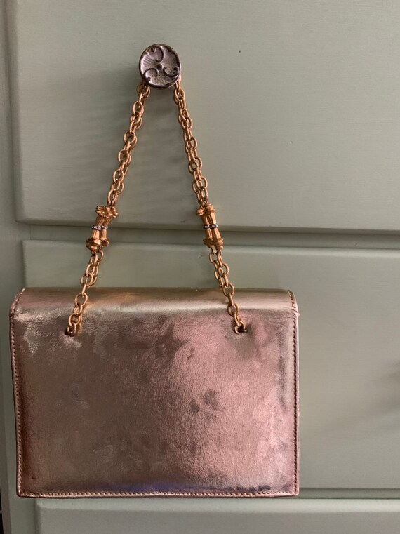 50s Gold Handbag, Metal Handles, Vintage Purse, G… - image 3