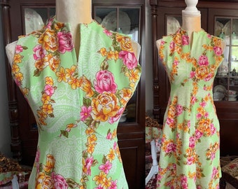 70s Floral Green Dress, Boho Vintage Dress, Vintage Dress, Size Small Floral Dress, Vintage Dress, Retro Dress, Flower Power Dress, Green