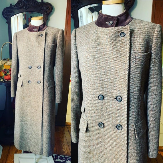 Vintage Full Length Tweed Power Coat, 90s Brown Tw