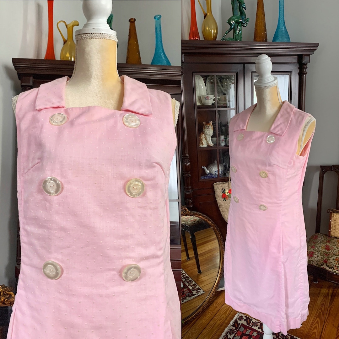 1960s Pink Swiss Dot Dress with Ruffle Trim