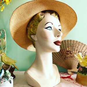 50s cappello di paglia, 40s cappello di paglia, cappello di paglia vegetale, cappello di Panama, Columbia Hat, cappello di paglia dell'annata, Therese Ahrens Hat, cappello estivo tesa larga immagine 5