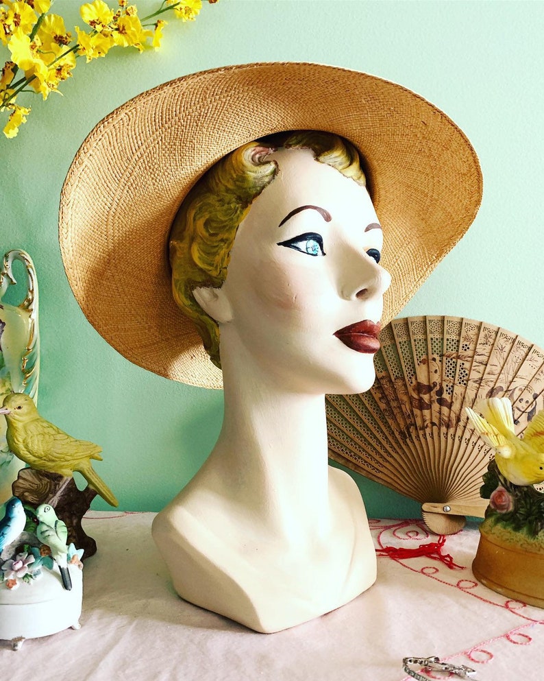 50s Straw Hat, 40s Straw Hat, Vegetable Straw Hat, Panama Hat, Columbia Hat, Vintage Straw Hat, Therese Ahrens Hat, Wide Brim Summer Hat image 5