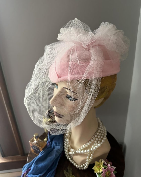 Vintage Pink Hat, Pink Fascinator Hat With Veil, … - image 7