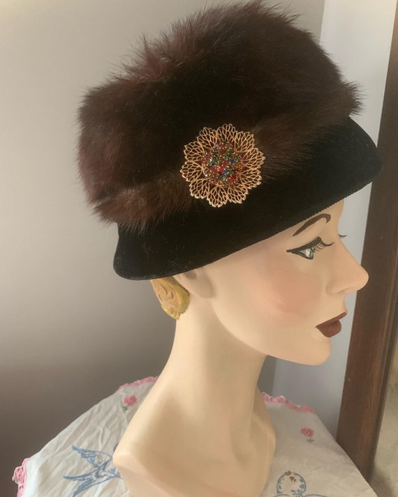 1950s Mink Fur Hat, 60s Mink Fur Hat, Vintage Bla… - image 6