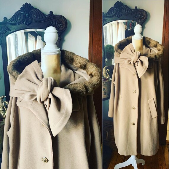Vintage Camel Tone Wool Coat, Vintage Plus Size Co