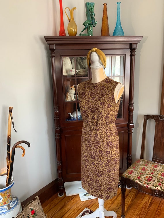 50s Linen Dress, Mustard and Wine Linen Dress, 60… - image 2
