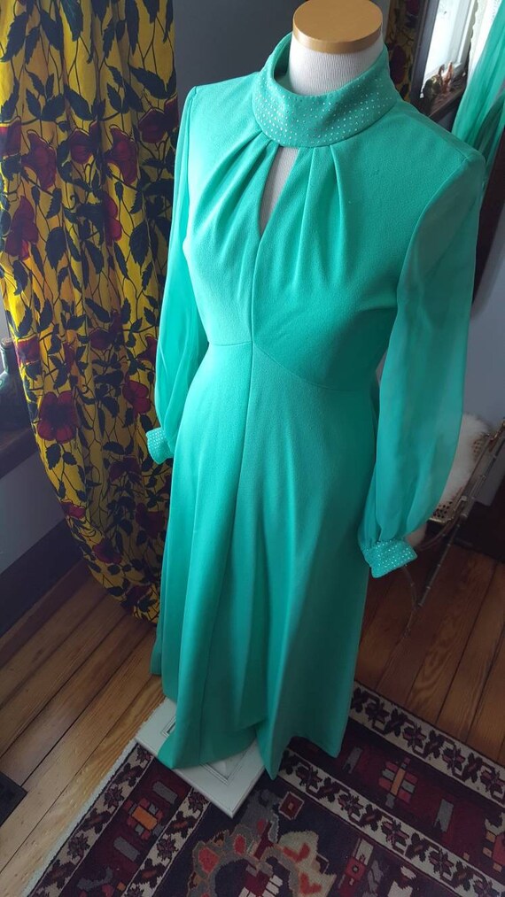 60s Green Dress,70s Vintage Green Dress, Key Hole… - image 4