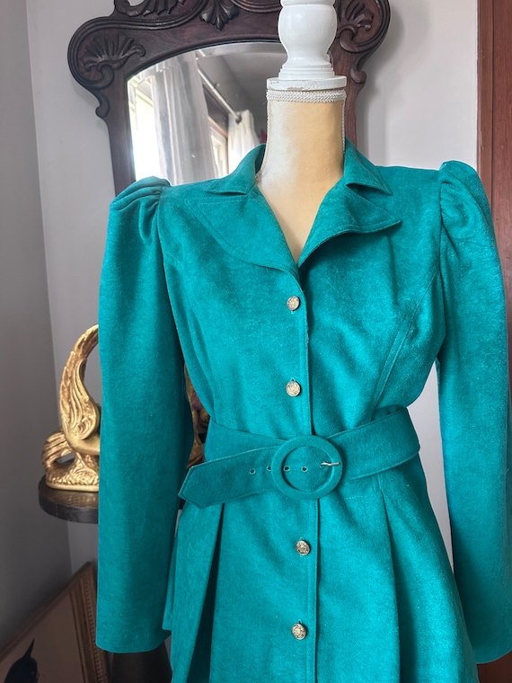 80s Teal Green Business Suit, 1980s Sabino Micros… - image 3