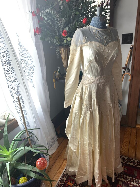 40s Liquid Satin Wedding Dress, Sweetheart Neckli… - image 7