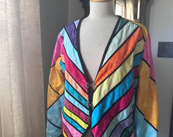 Vintage Rainbow Quilted Jacket, 80s Rainbow Jacket, 90s Quilted Jacket, Vintage Rainbow Jacket, Size Medium Jacket, Size Large, Psychedelic