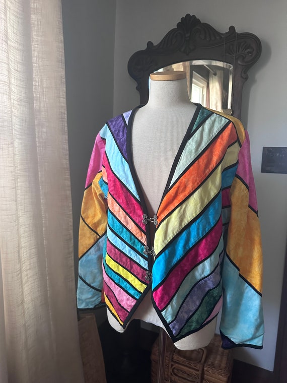 Vintage Rainbow Quilted Jacket, 80s Rainbow Jacket