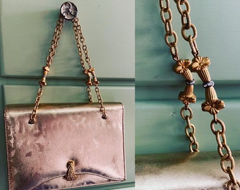 50s Gold Handbag, Metal Handles, Vintage Purse, Gold Purse, Metallic Clutch, Bridal Handbag, Wedding Handbag, Vintage Handbag, 50s Purse