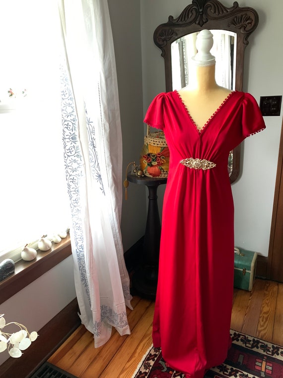 70s Red Maxi Dress, Autumnal Red Formal Dress, Vi… - image 9