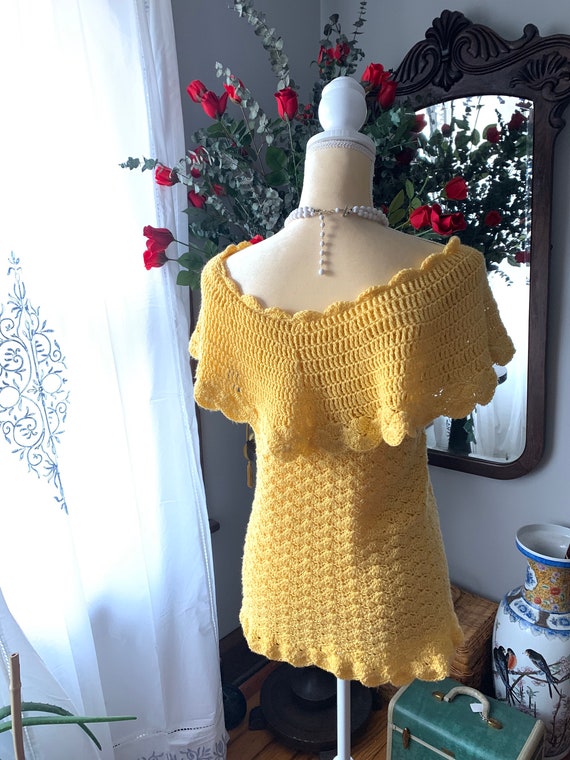 Vintage Yellow Crochet Blouse, Vintage Handmade C… - image 4