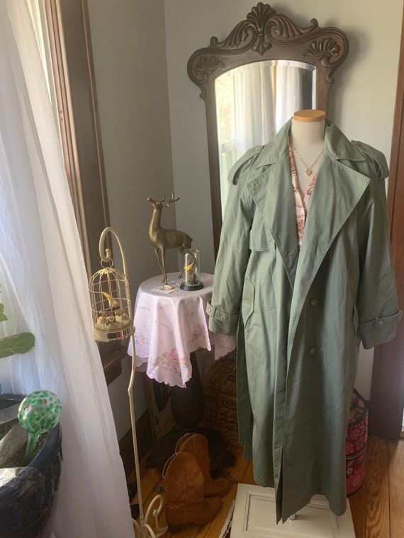 80s Green Khaki Trench Coat, 90s Full Length Tren… - image 7