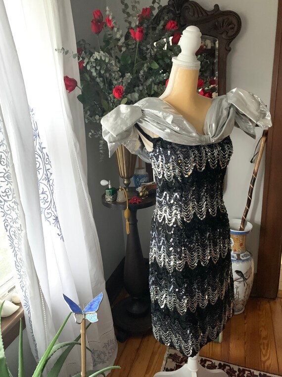 80s Sequined Dress, Vintage Sequin Dress, Silver … - image 8