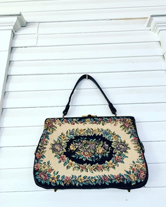 50s Tapestry Bag, 60s Tapestry Purse, 50s Floral T
