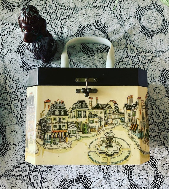Vintage Box Purse, Vintage Wooden Purse, 50s Novel