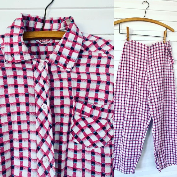 50s Pajama Set, Vintage Tom Girl Fair Isles Plaid