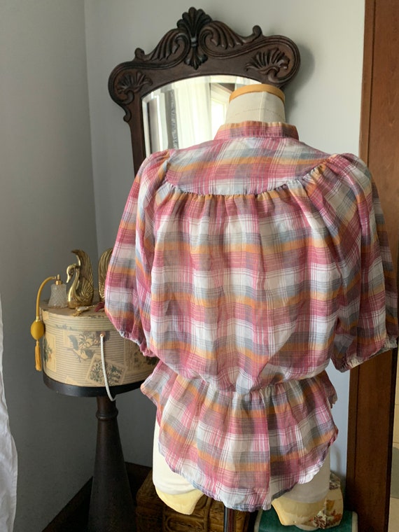 Vintage Plaid Prairie Blouse, 70s Plaid Blouse, V… - image 8