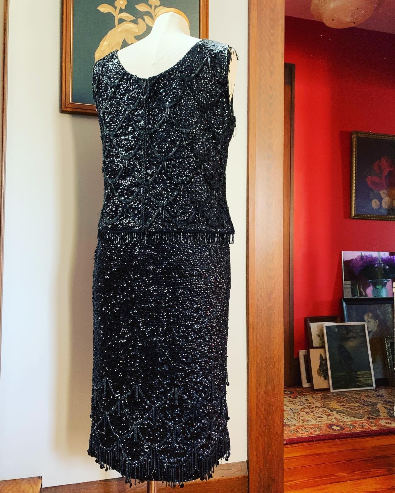 Vintage Sequined Knit Dress Hand Beaded Knit Dress Hand Etsy