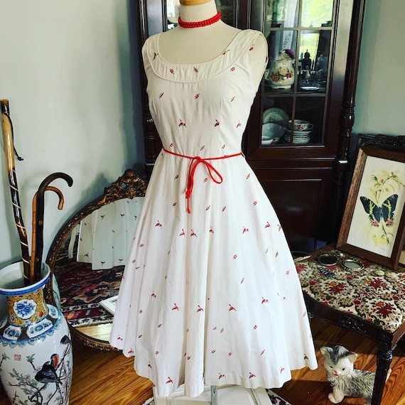 50s White Cotton Dress, Victory Dress, Ivory Dres… - image 6