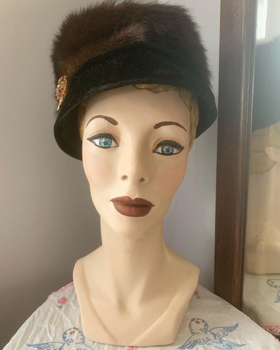 1950s Mink Fur Hat, 60s Mink Fur Hat, Vintage Bla… - image 8