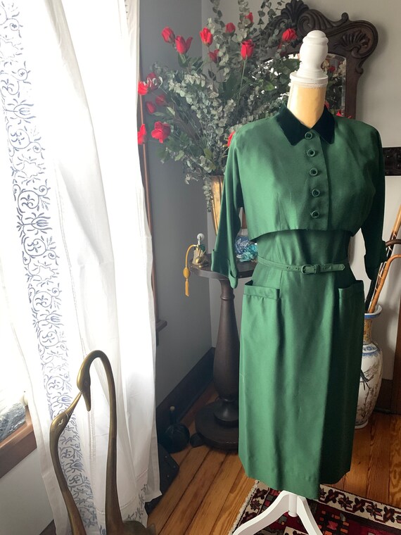 40s Green Dress, R&K Original Dress, Vintage Gree… - image 2